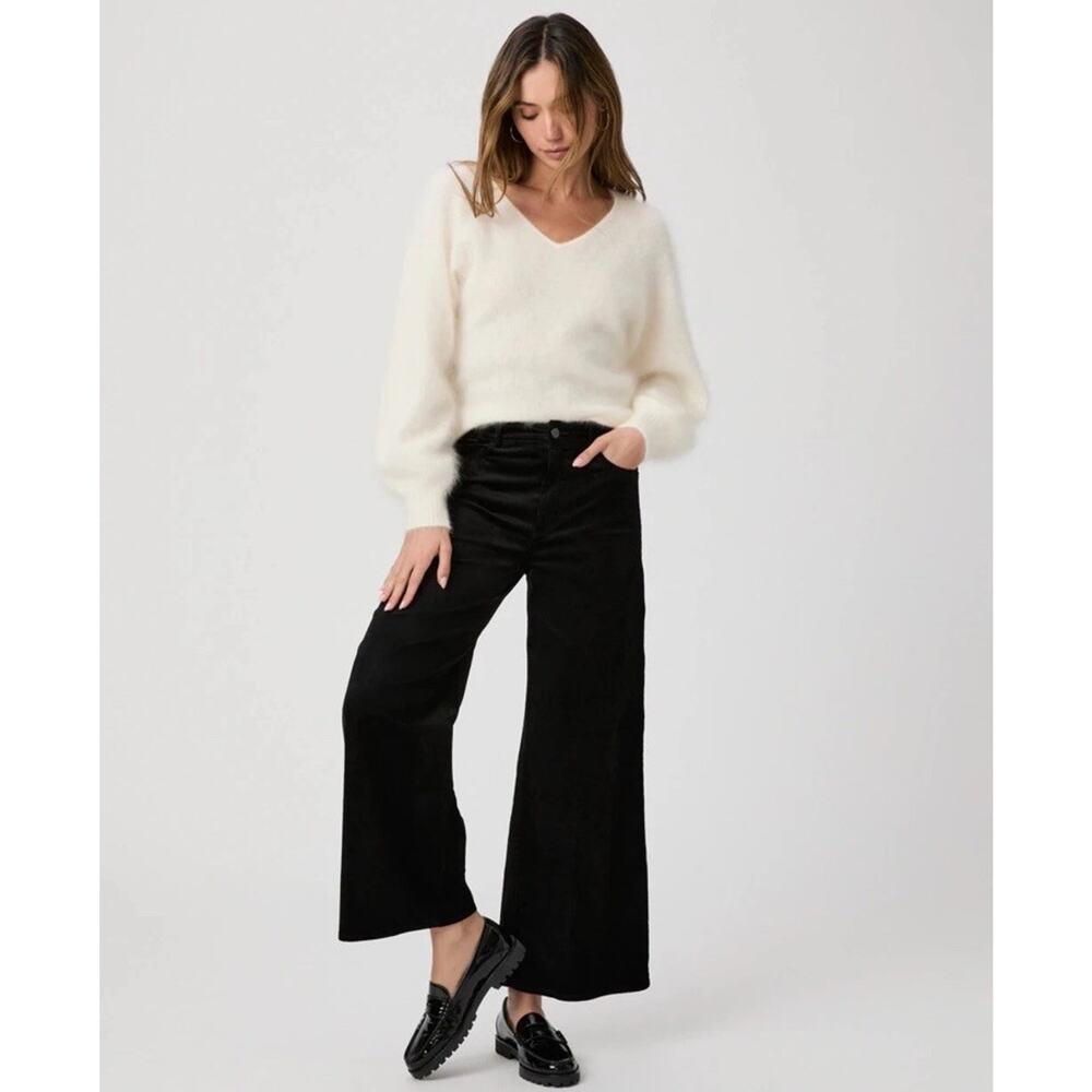 PAIGE HARPER Ankle Velvet Corduroy Wide Leg pants Trousers Size 33 women BLACK
